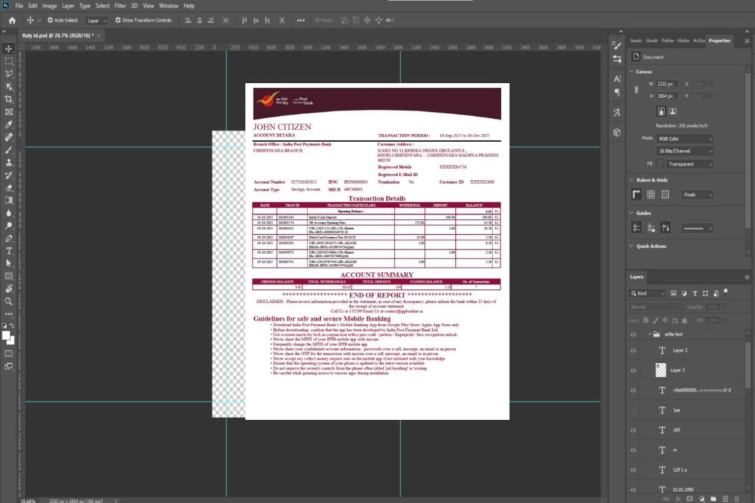 Modèle Word et PDF de relevé de compte bancaire India Post Payments template Modèle Word et PDF de relevé de compte bancaire India Post Payments template